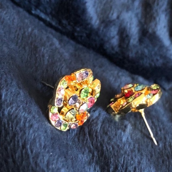 Multicolored Stoned gold toned earrings - Picture 2 of 8